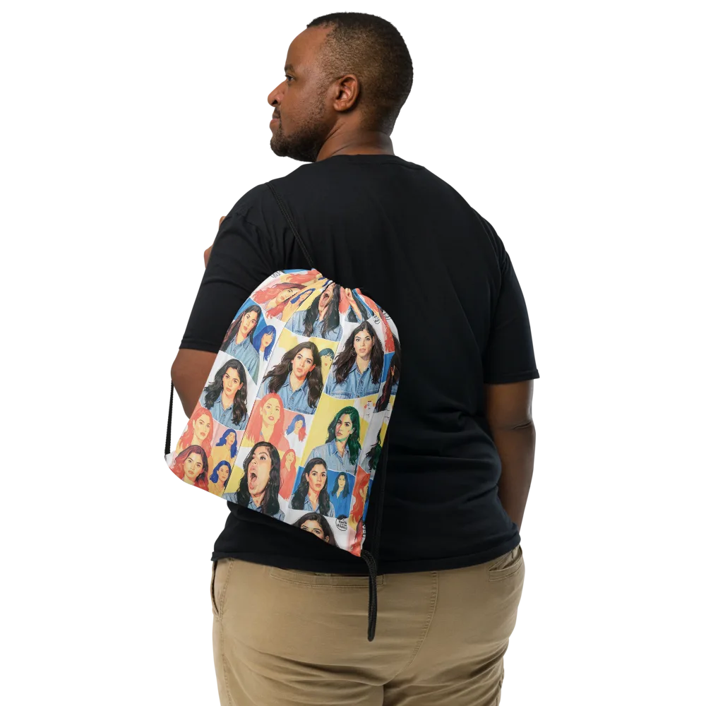 Denim Dreamgirls on Drawstring Bag — Front