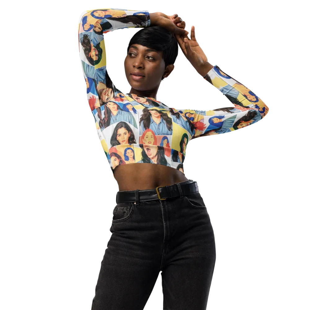Denim Dreamgirls on Long Sleeve Crop Top — Front