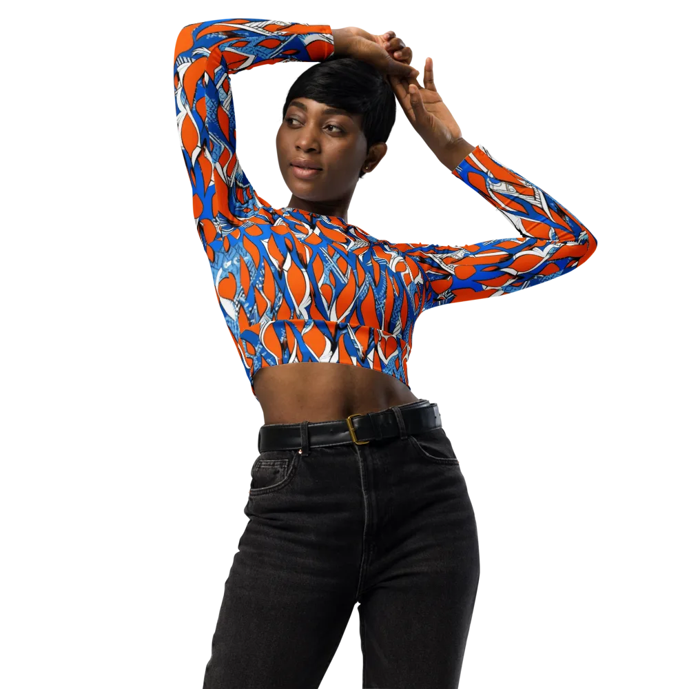 Flamingo Circuit on Long Sleeve Crop Top — Front