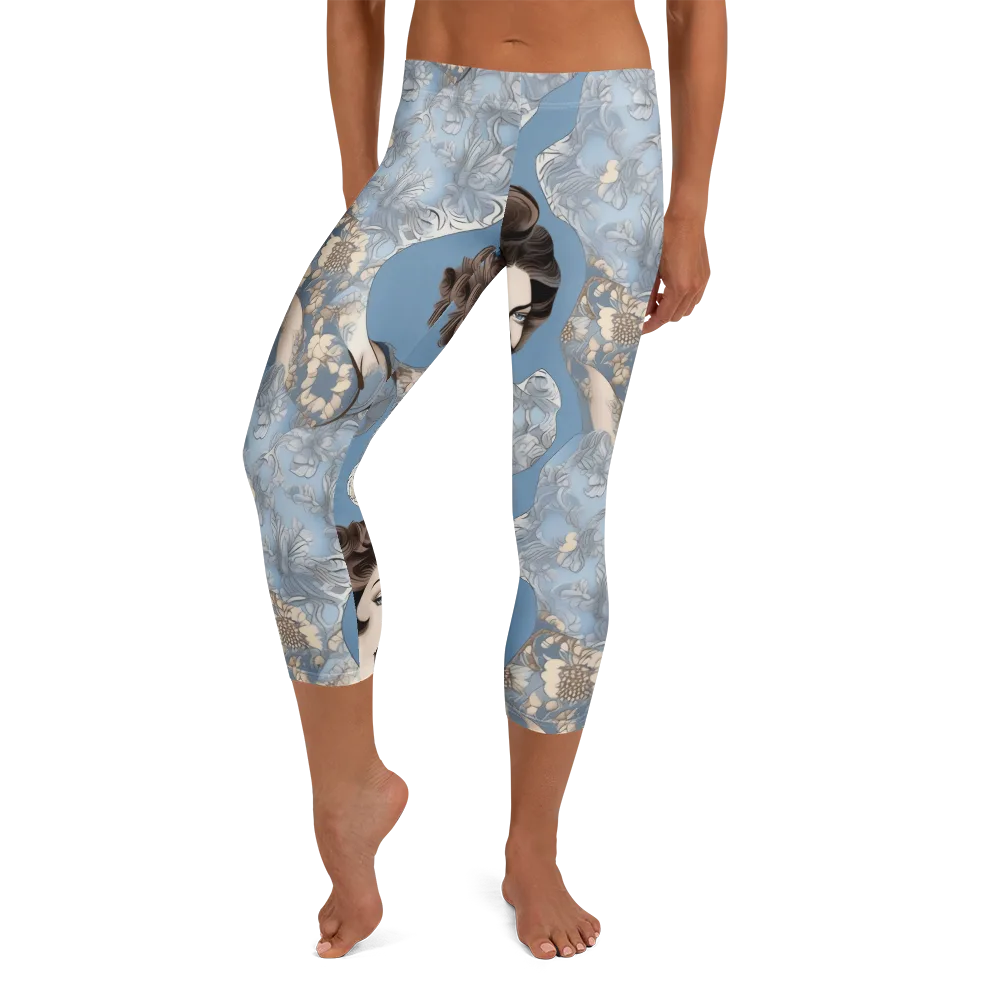 Blue Belle Botanica on Capri Leggings — Front