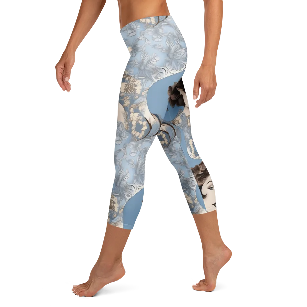 Blue Belle Botanica on Capri Leggings — Left