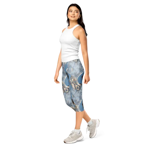 Blue Belle Botanica on a Capri Leggings