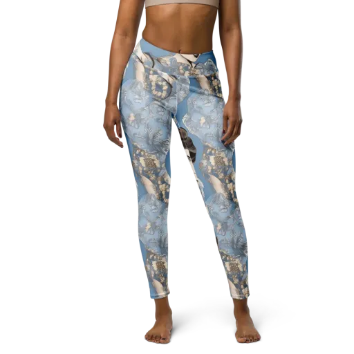 Blue Belle Botanica on a Yoga Leggings