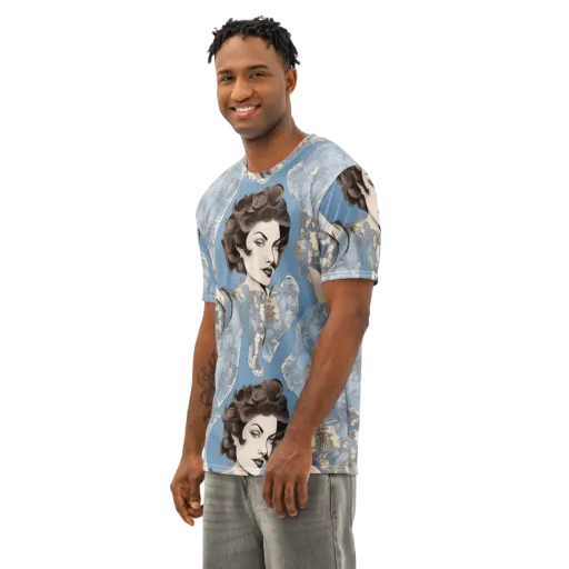 Blue Belle Botanica on a Men's Cotton Crew Neck T-Shirt
