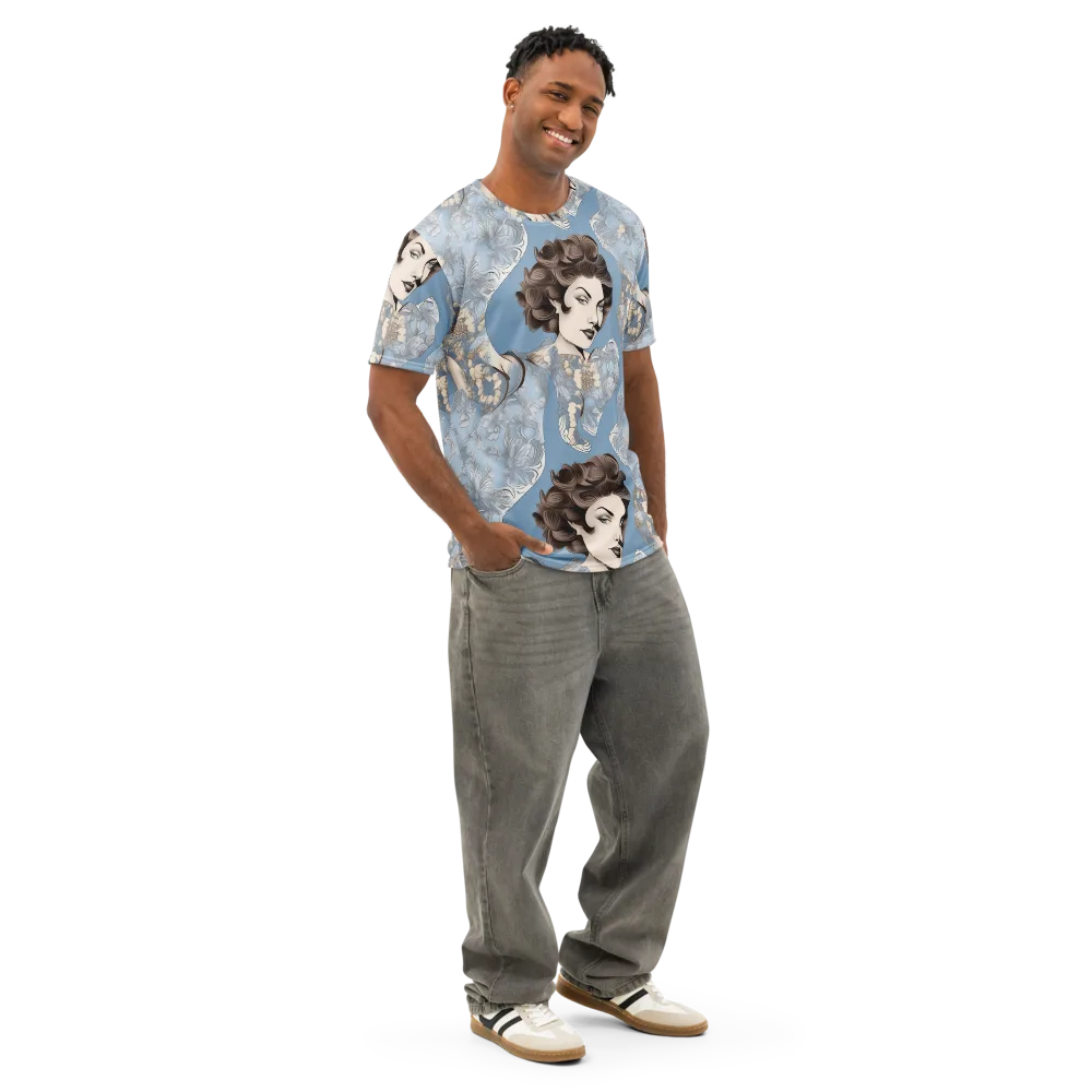 Blue Belle Botanica on Men's Cotton Crew Neck T-Shirt — Right Front