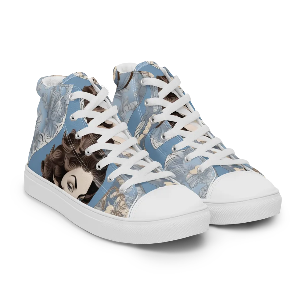 Blue Belle Botanica on Men's High Top Canvas Shoes — Right Front