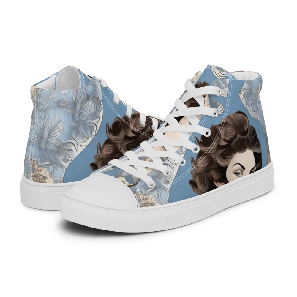 Blue Belle Botanica on Men's High Top Canvas Shoes — Left