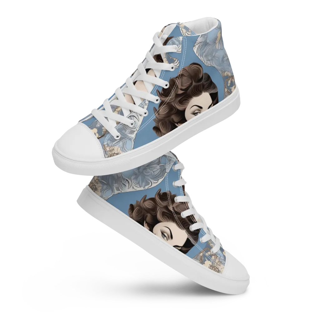 Blue Belle Botanica on Men's High Top Canvas Shoes — Front