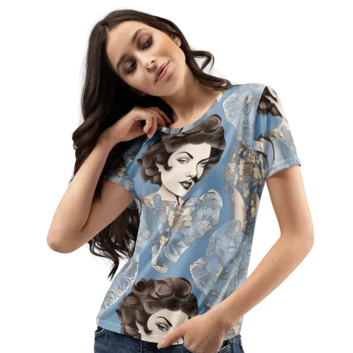 Blue Belle Botanica on a Women's Crew Neck T-Shirt