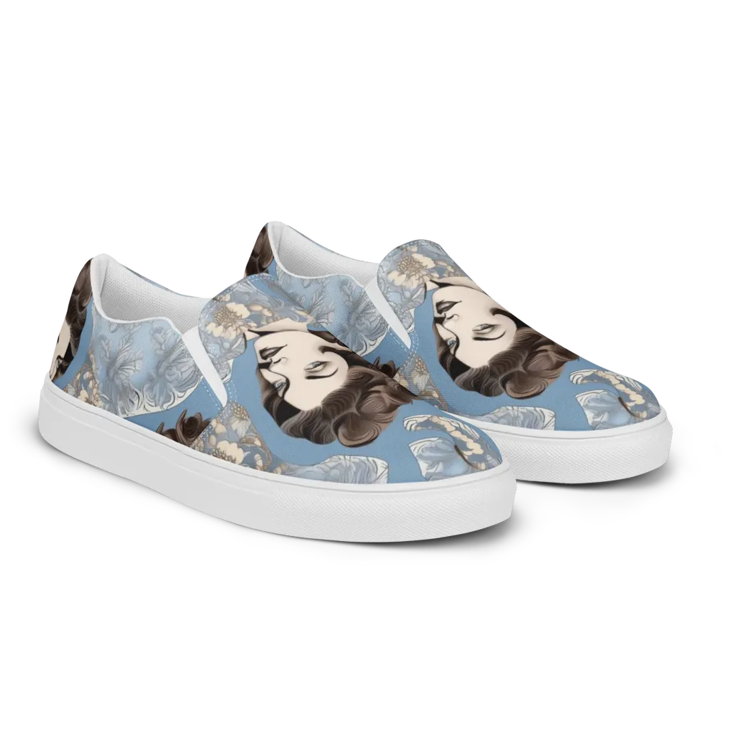 Blue Belle Botanica on Men's Slip-On Canvas Shoes — Right Front