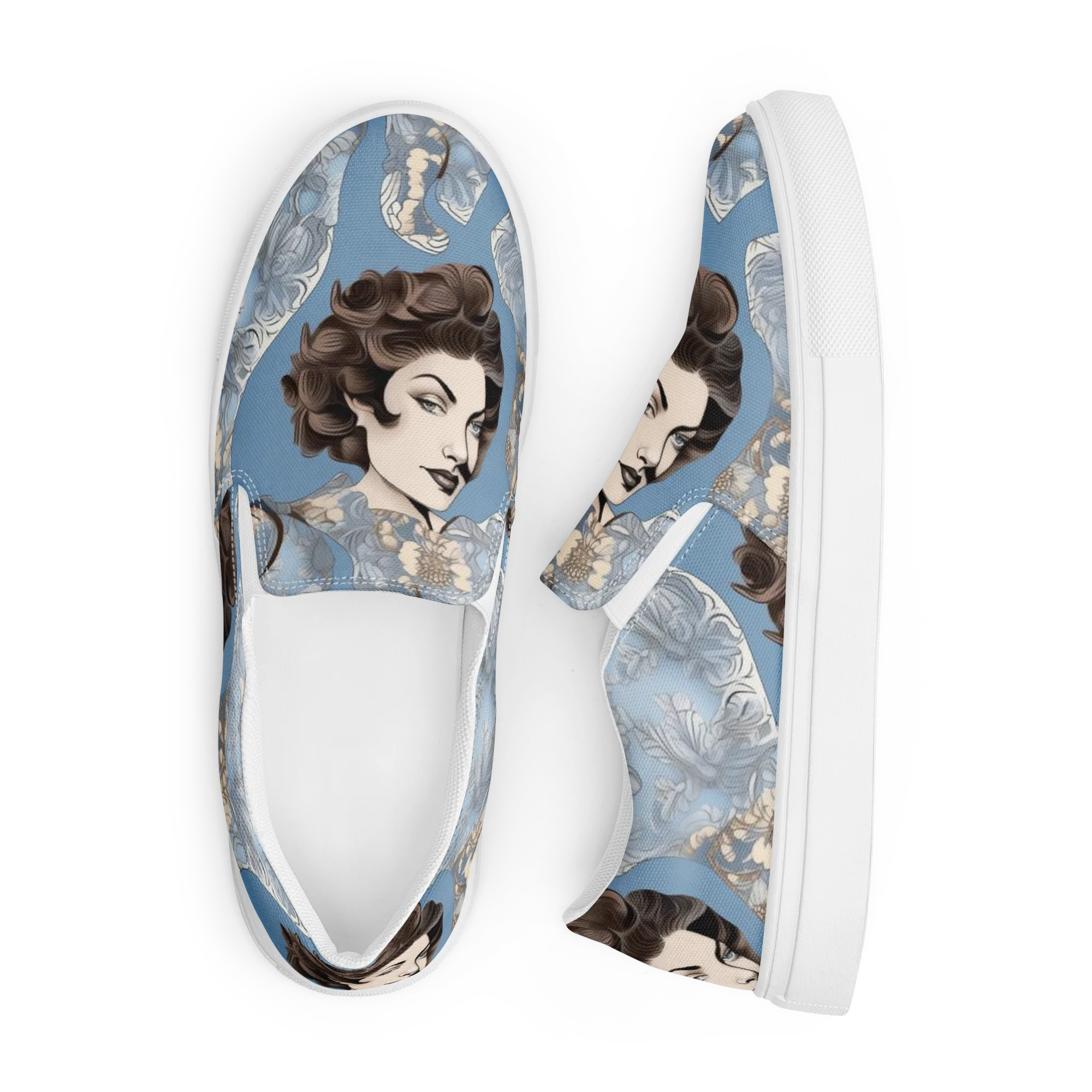 Blue Belle Botanica on Men's Slip-On Canvas Shoes — Front