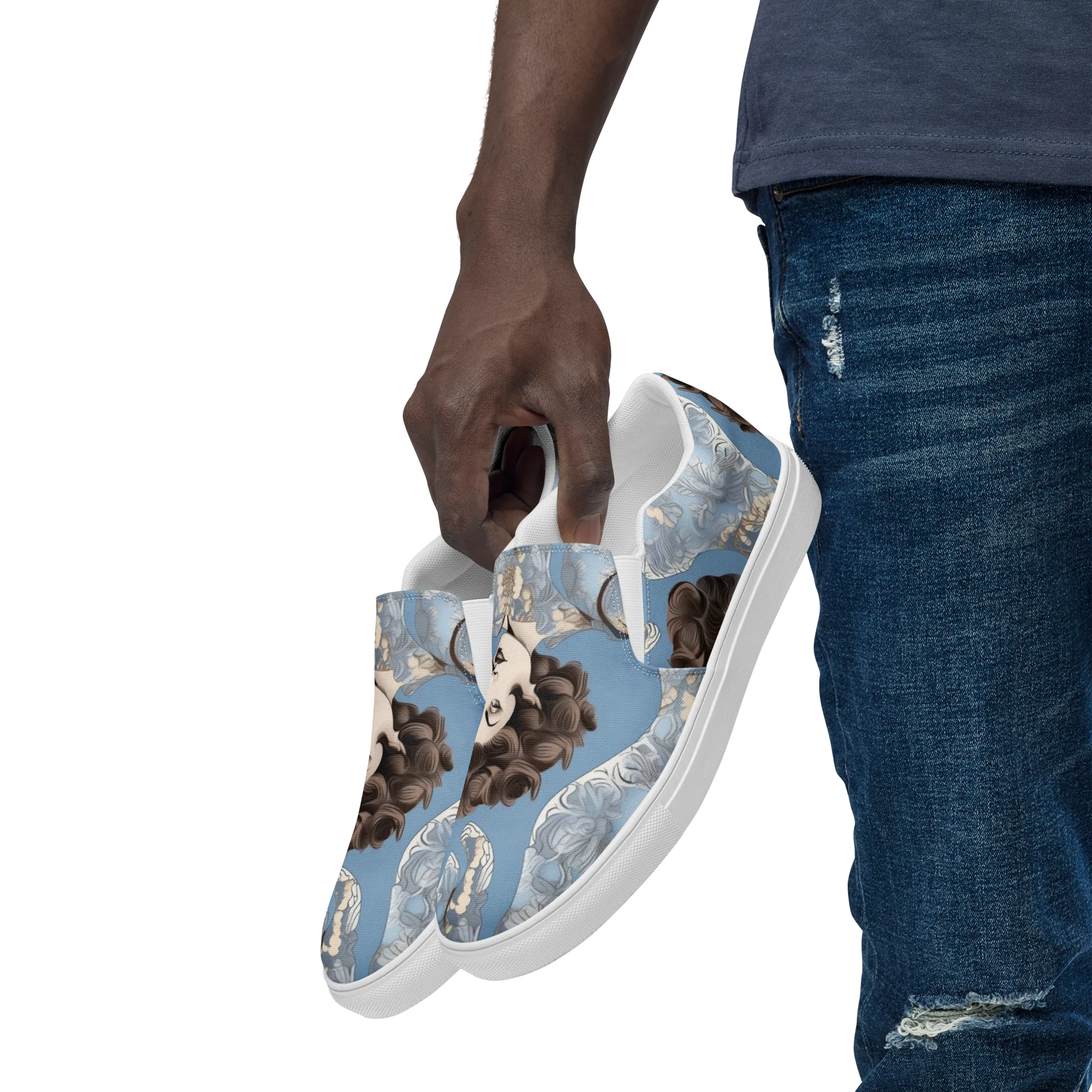 Blue Belle Botanica on Men's Slip-On Canvas Shoes — Left Front