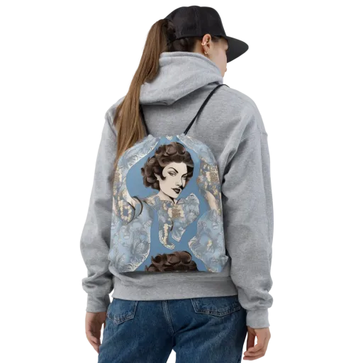 Blue Belle Botanica on a Drawstring Bag