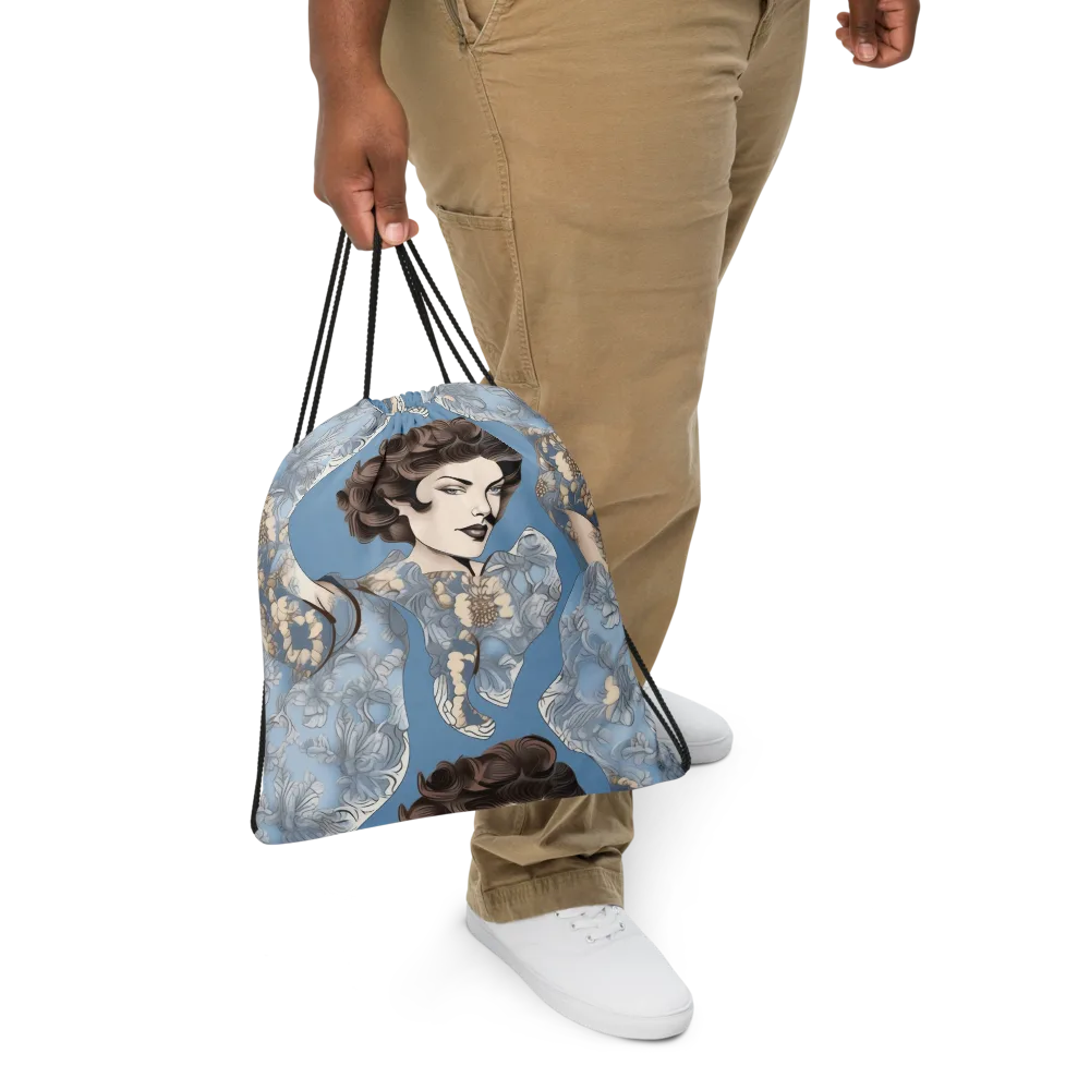 Blue Belle Botanica on Drawstring Bag — Front