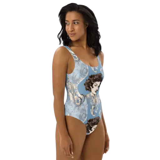 Blue Belle Botanica on a One-Piece Swimsuit