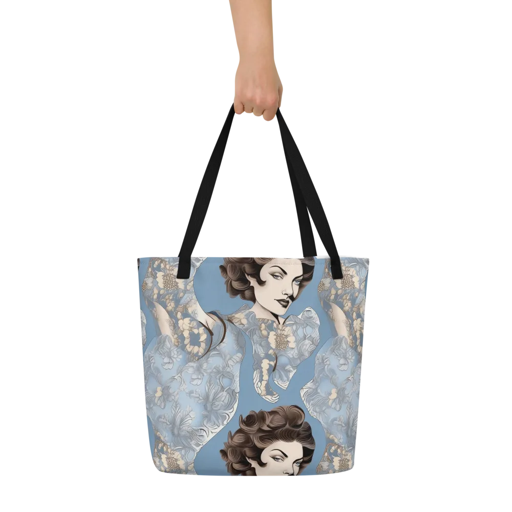 Blue Belle Botanica on Large Tote Bag W/ Pocket — Front