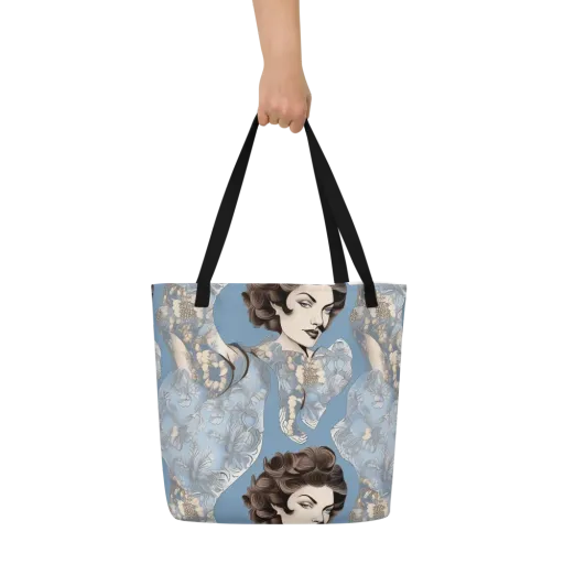Blue Belle Botanica on a Large Tote Bag W/ Pocket