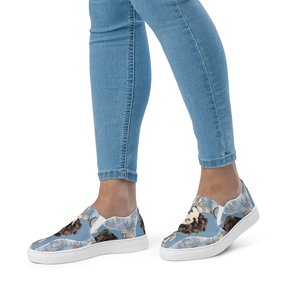 Blue Belle Botanica on Women's Slip-On Canvas Shoes — Front