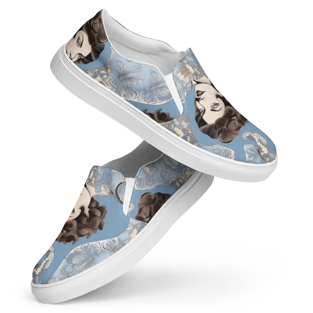 Blue Belle Botanica on Women's Slip-On Canvas Shoes — Front
