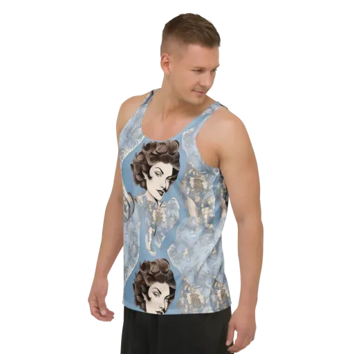 Blue Belle Botanica on a Men's Tank Top