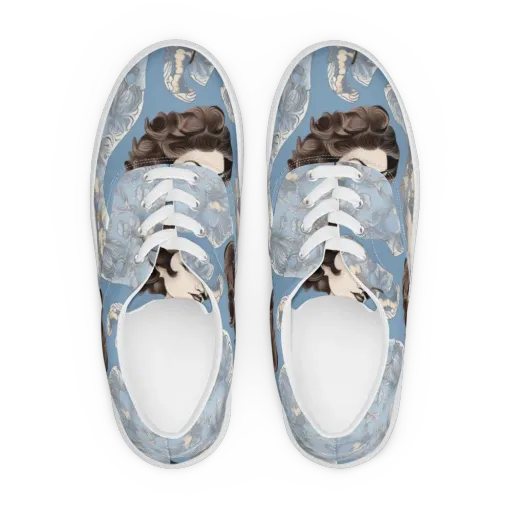 Blue Belle Botanica on a Men's Lace-Up Canvas Shoes