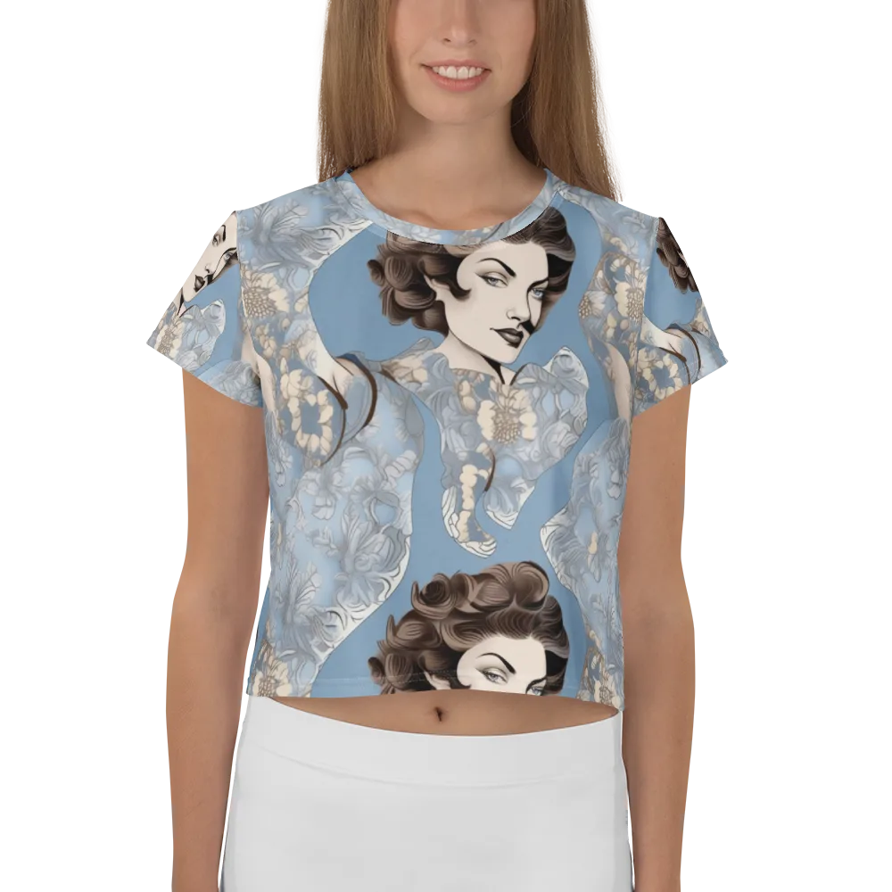 Blue Belle Botanica on Crop Tee — Front