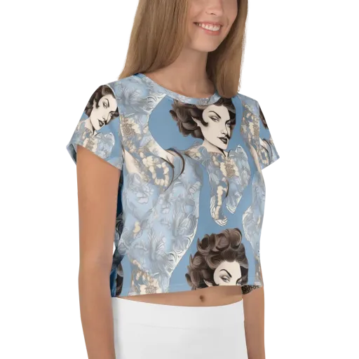 Blue Belle Botanica on a Crop Tee