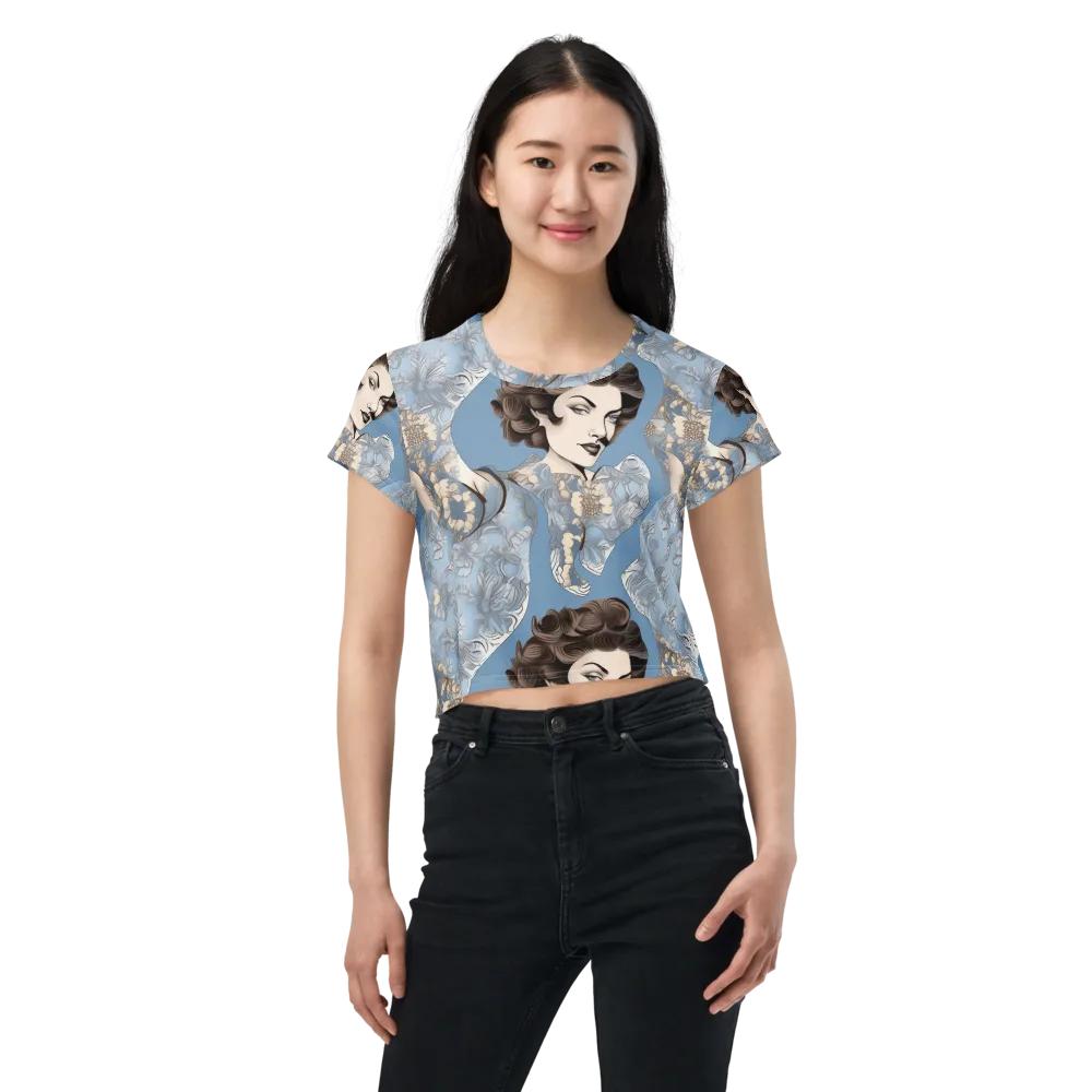 Blue Belle Botanica on Crop Tee — Front