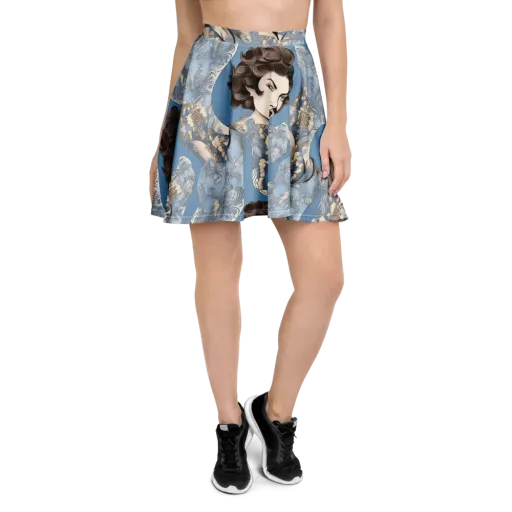 Blue Belle Botanica on a Skater Skirt