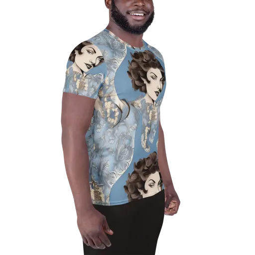 Blue Belle Botanica on a Men's Athletic T-Shirt