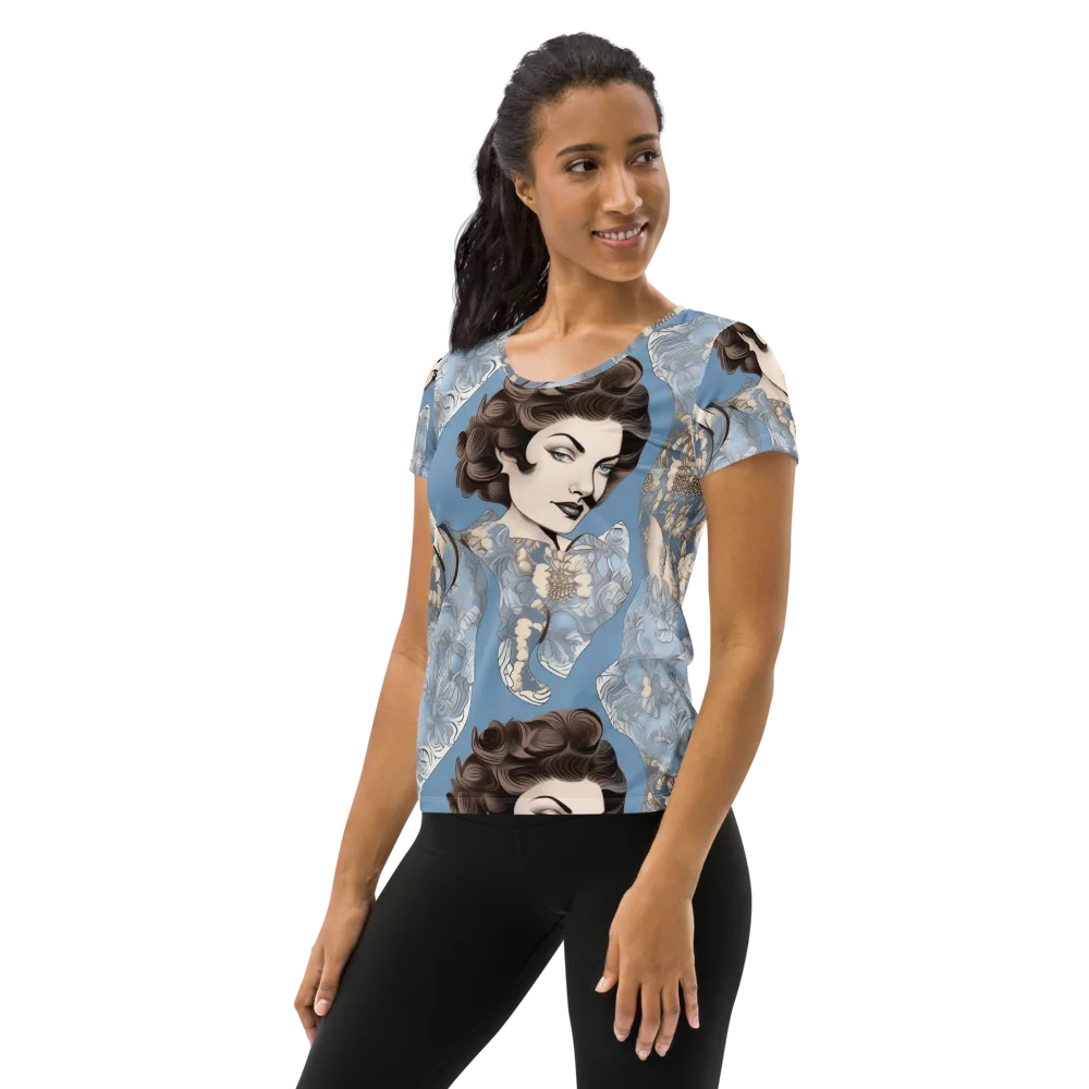 Blue Belle Botanica on Women's Athletic T-Shirt — Left