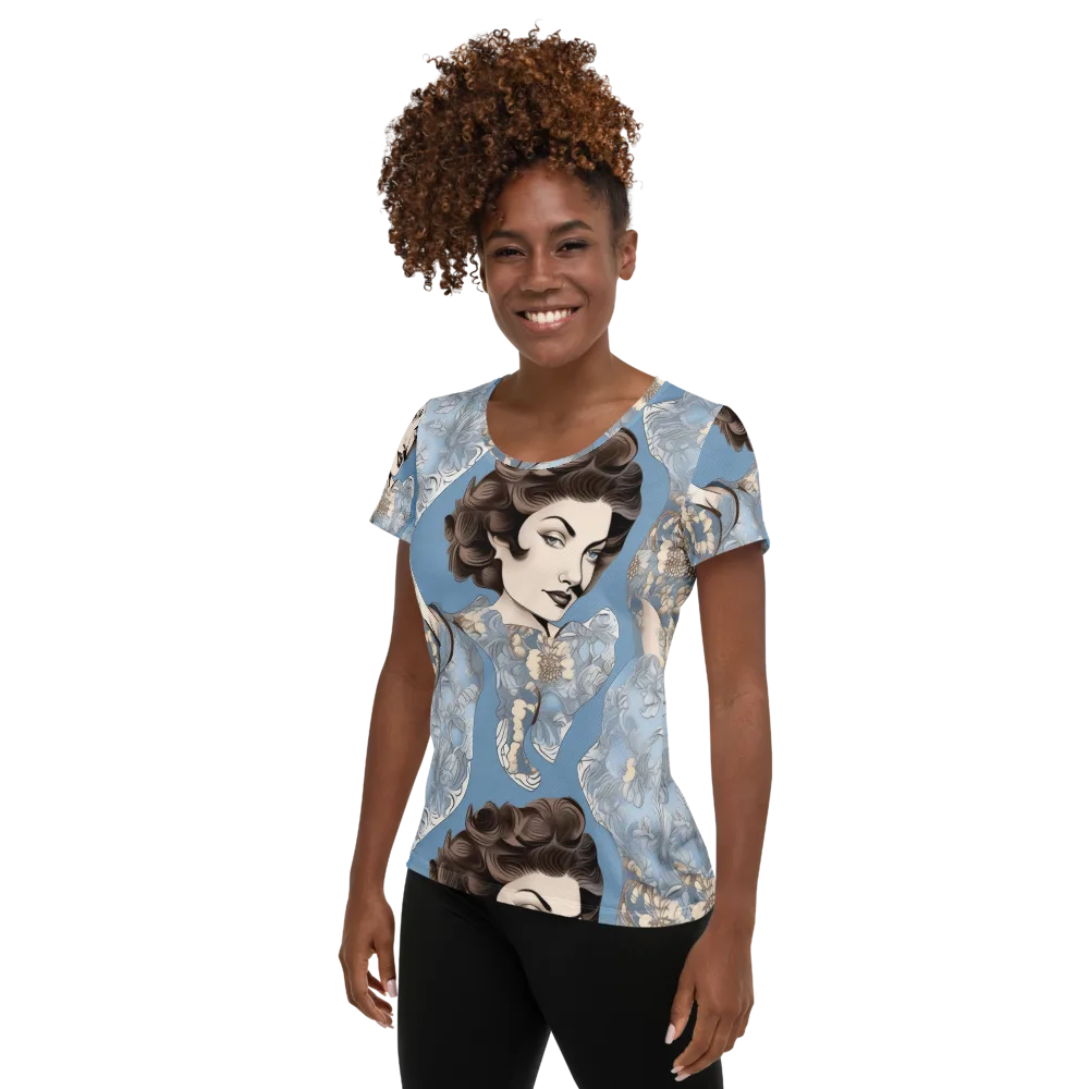 Blue Belle Botanica on Women's Athletic T-Shirt — Left