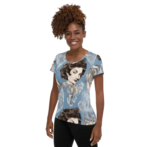 Blue Belle Botanica on a Women's Athletic T-Shirt