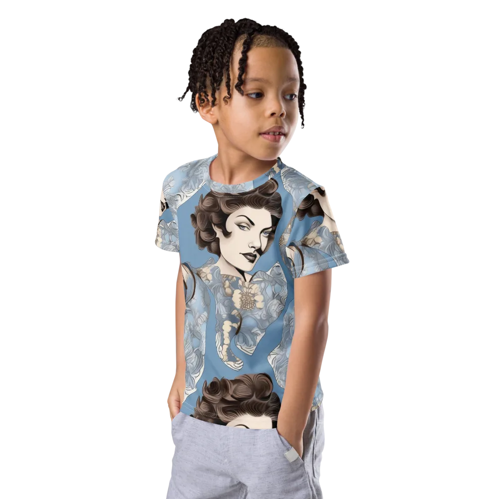 Blue Belle Botanica on Kids Crew Neck T-Shirt — Left Front