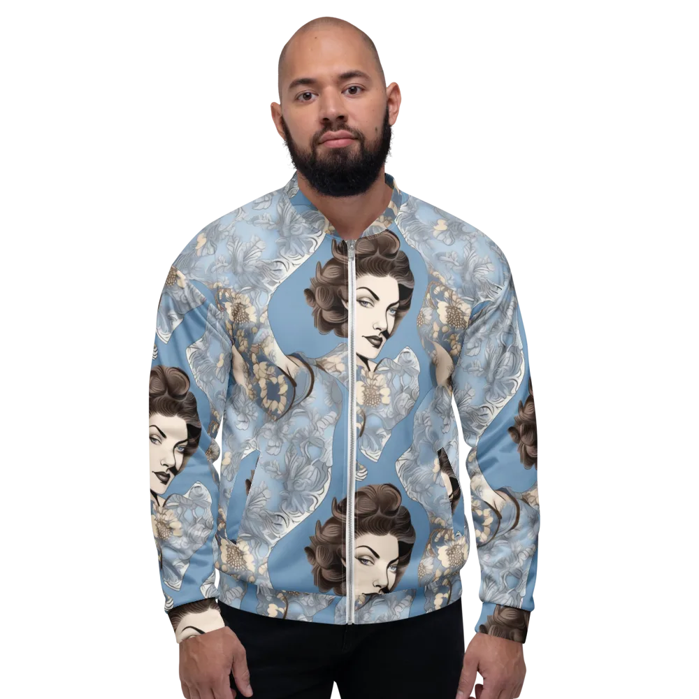 Blue Belle Botanica on Bomber Jacket — Front