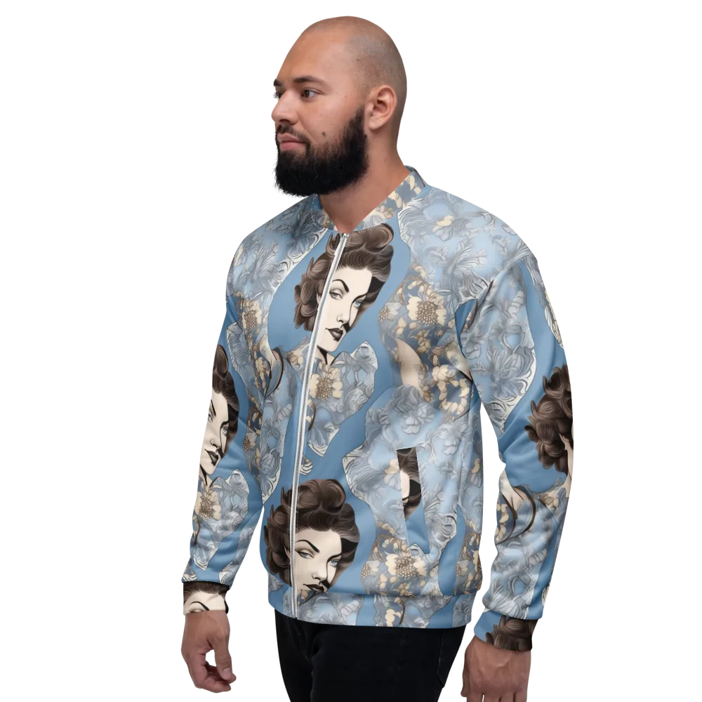 Blue Belle Botanica on Bomber Jacket — Left