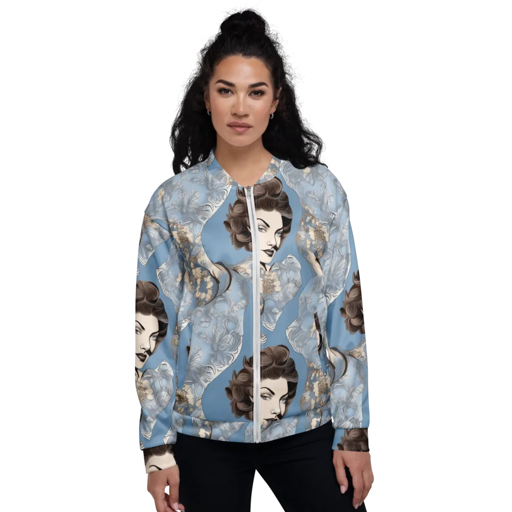 Blue Belle Botanica on Bomber Jacket — Front