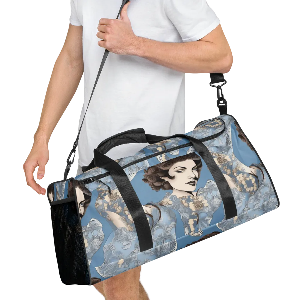 Blue Belle Botanica on Duffle Bag — Right Front