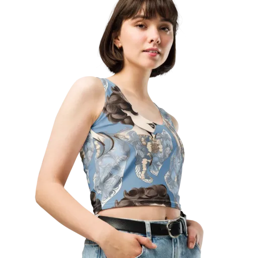 Blue Belle Botanica on a Crop Top