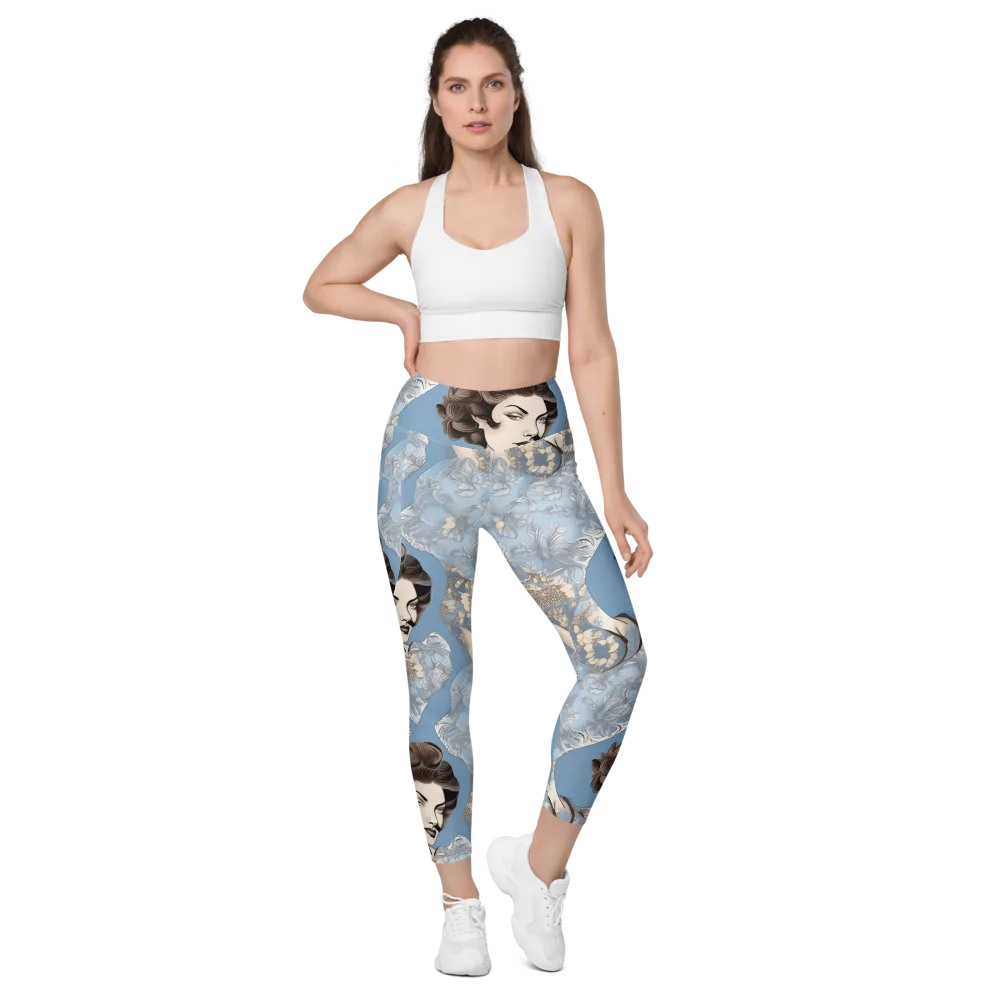 Blue Belle Botanica on Leggings with Pockets — Front