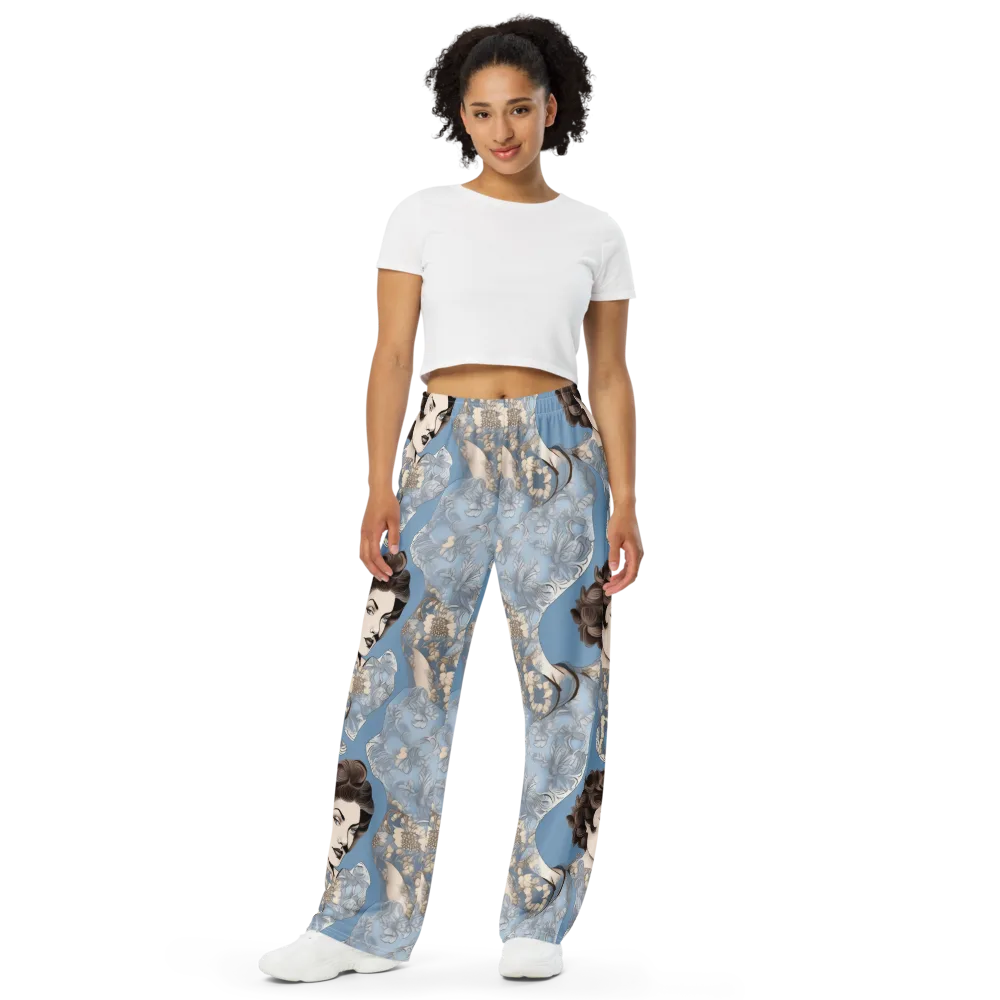Blue Belle Botanica on Wide-Leg Pants — Front