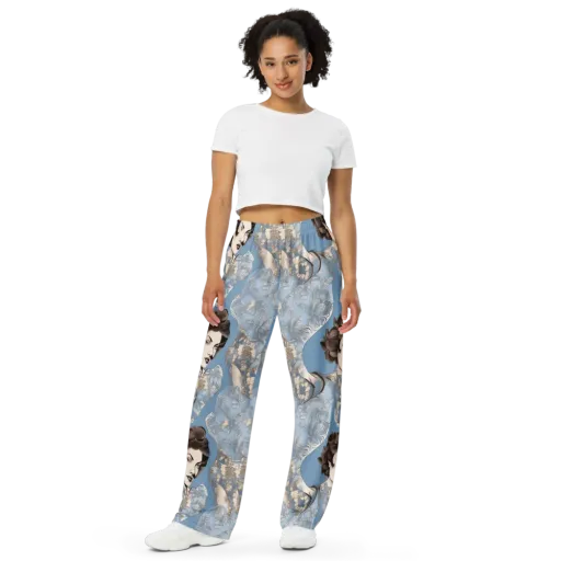Blue Belle Botanica on a Wide-Leg Pants