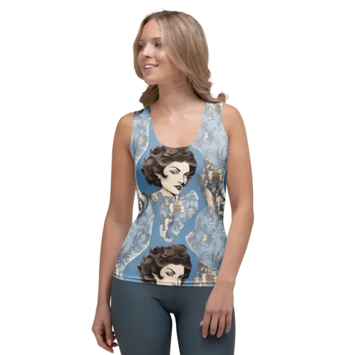 Blue Belle Botanica on a Women's Tank Top