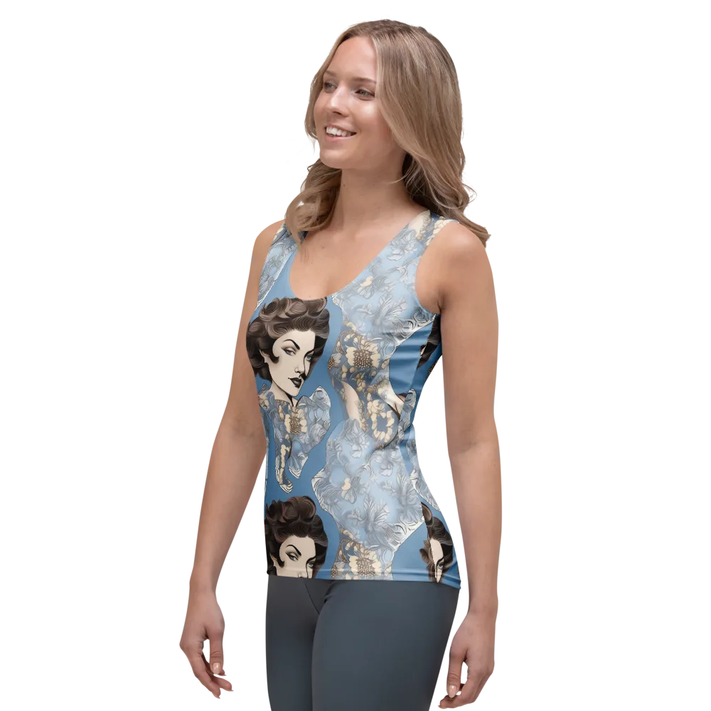 Blue Belle Botanica on Women's Tank Top — Left Front