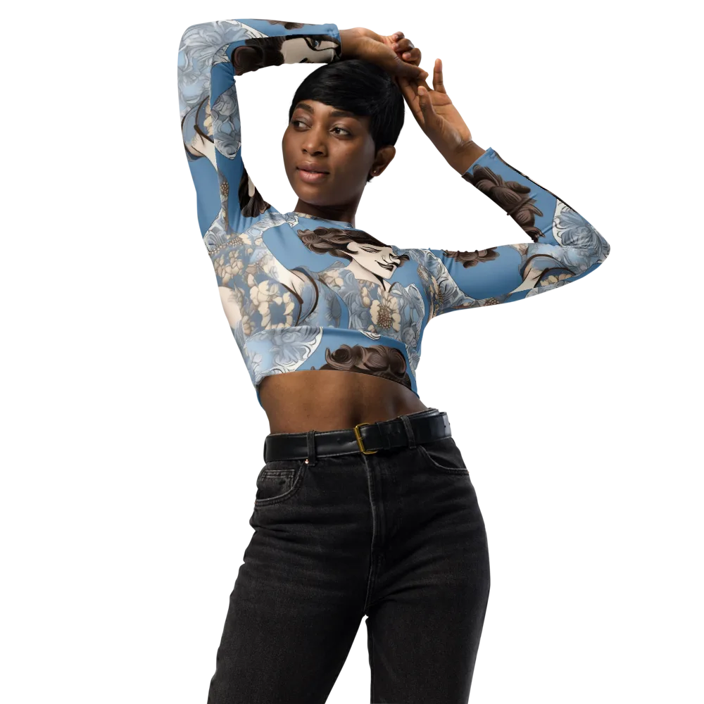 Blue Belle Botanica on Long Sleeve Crop Top — Front