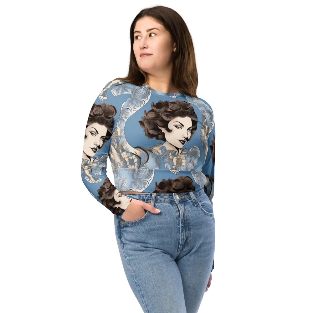 Blue Belle Botanica on Long Sleeve Crop Top — Front