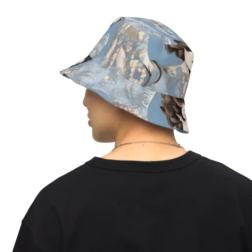 Blue Belle Botanica on a Reversible Bucket Hat