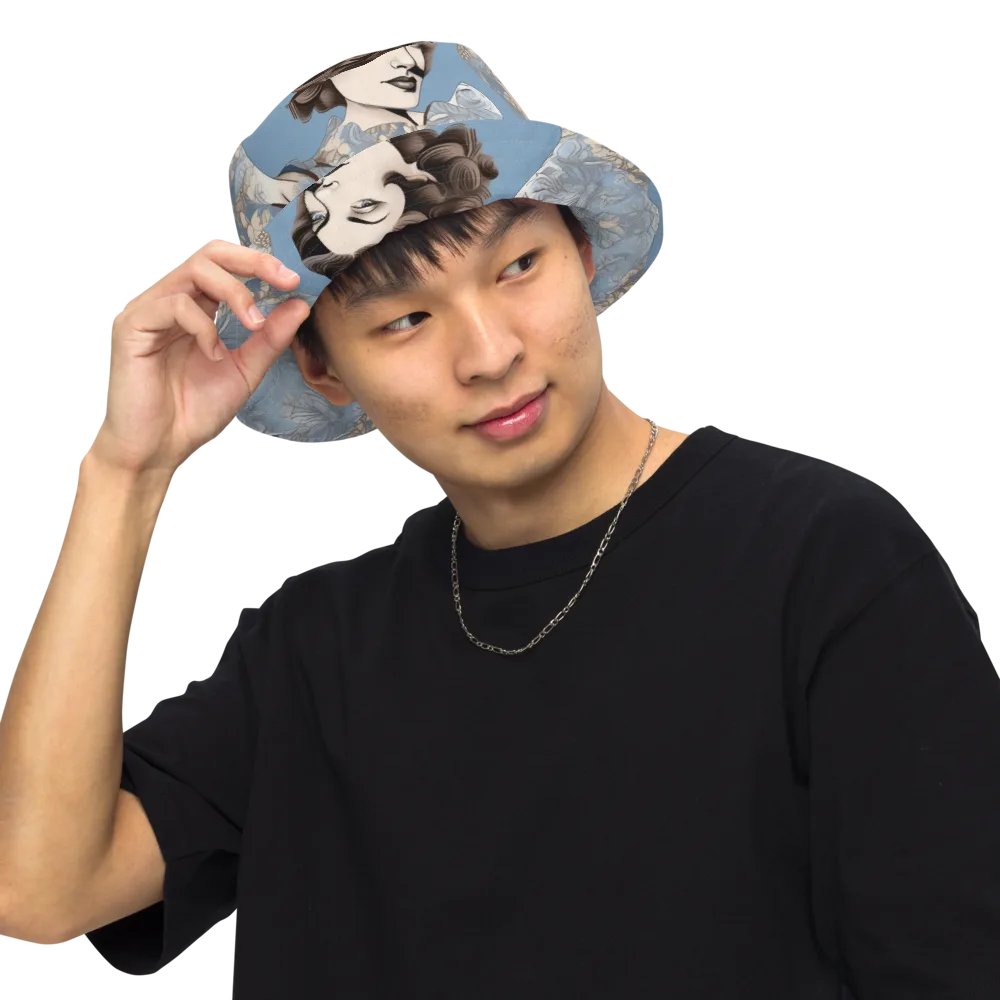 Blue Belle Botanica on Reversible Bucket Hat — Front Inside