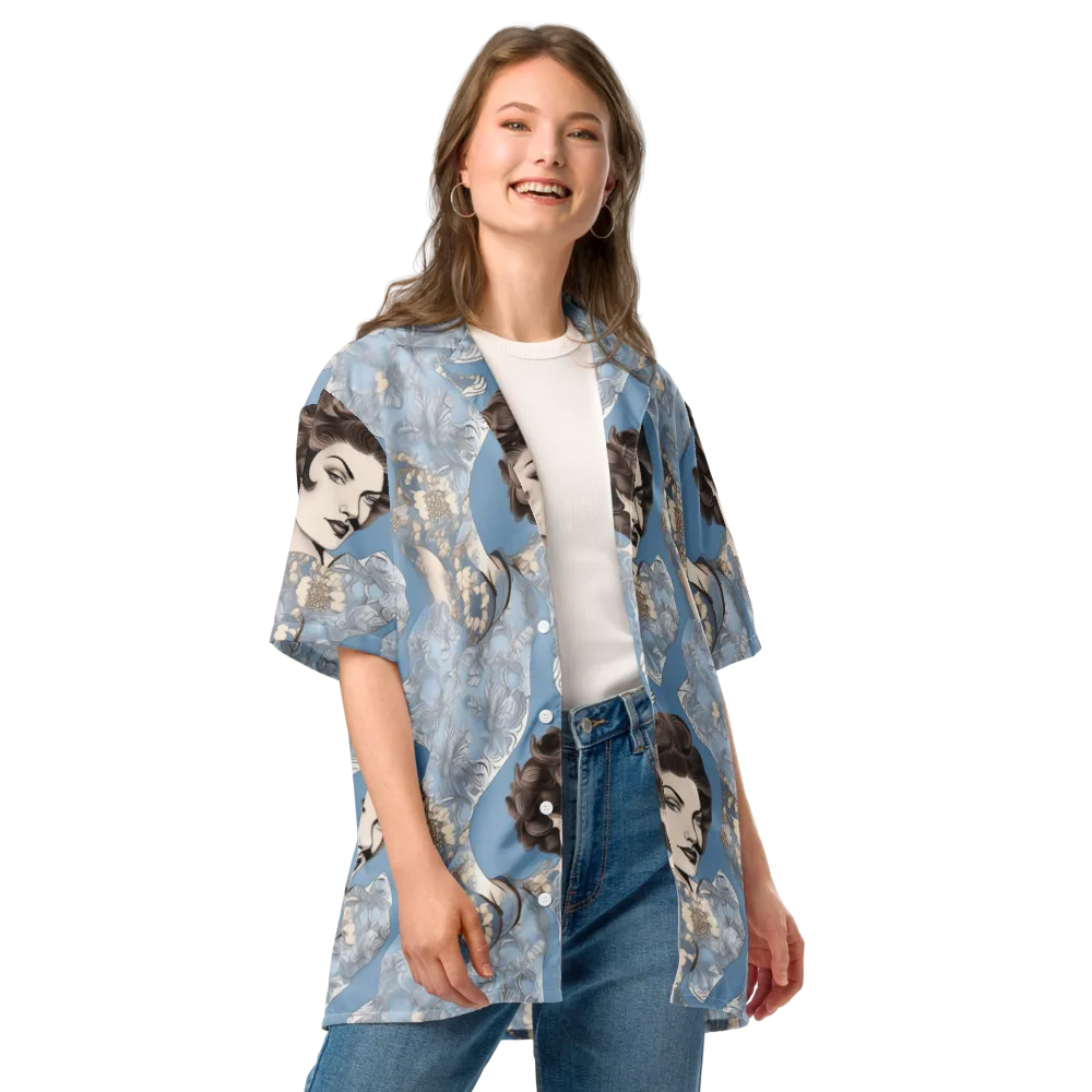 Blue Belle Botanica on Button Shirt — Front