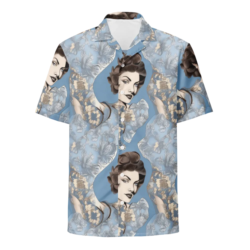 Blue Belle Botanica on Button Shirt — Front